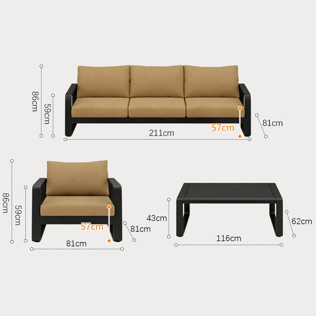 Lenton Tan Cushioned Outdoor Lounge Set