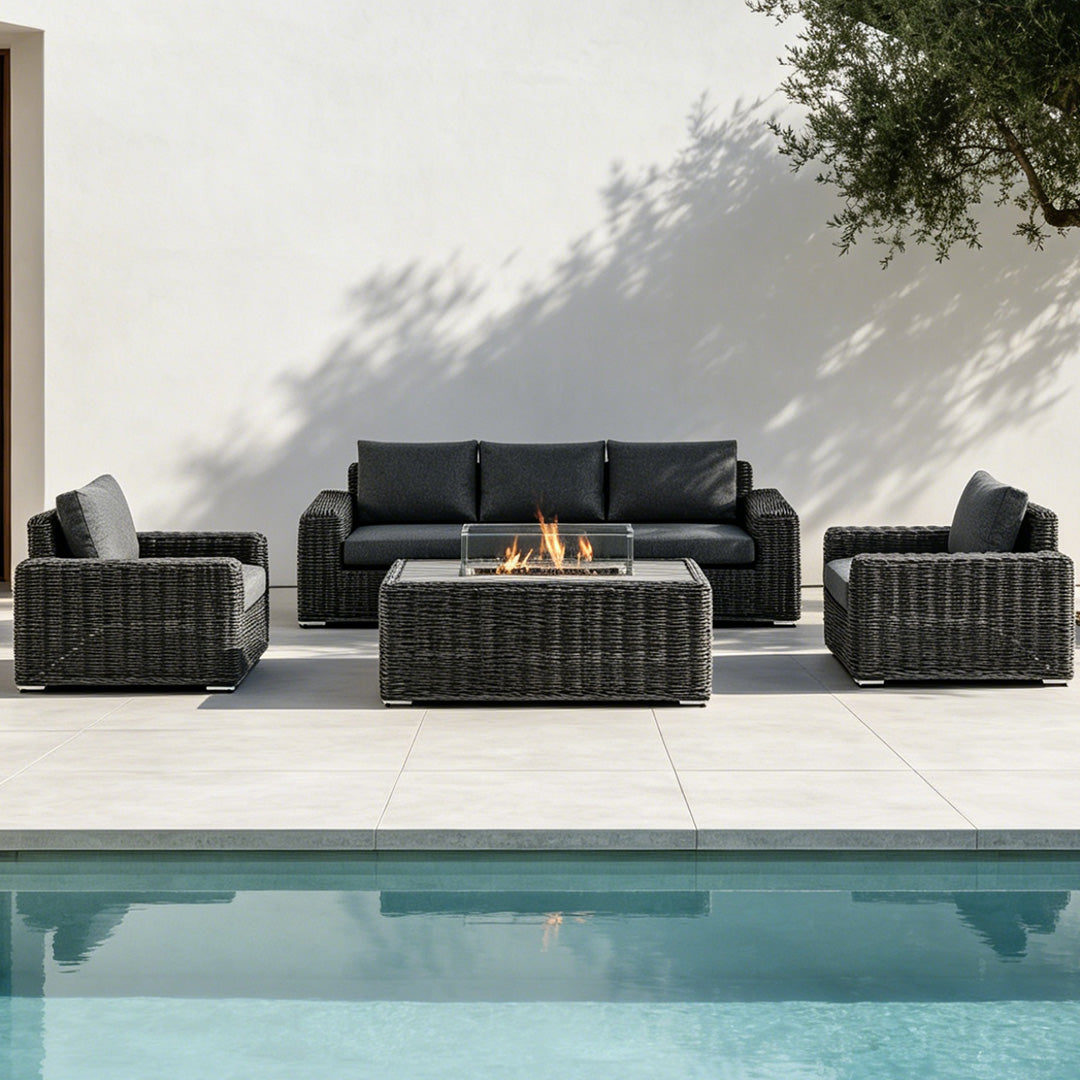 Oscar Grey Wicker Outdoor Fire Pit Sofa Set
