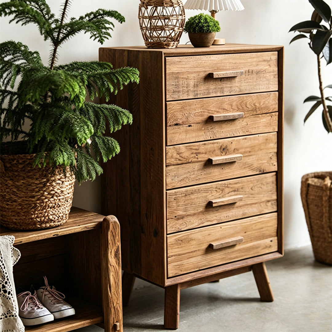 Janus rustic solid wood storage cabinet angled view