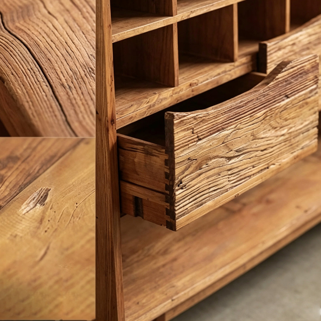 Gray Reclaimed Wood Storage Drawer Cabinet