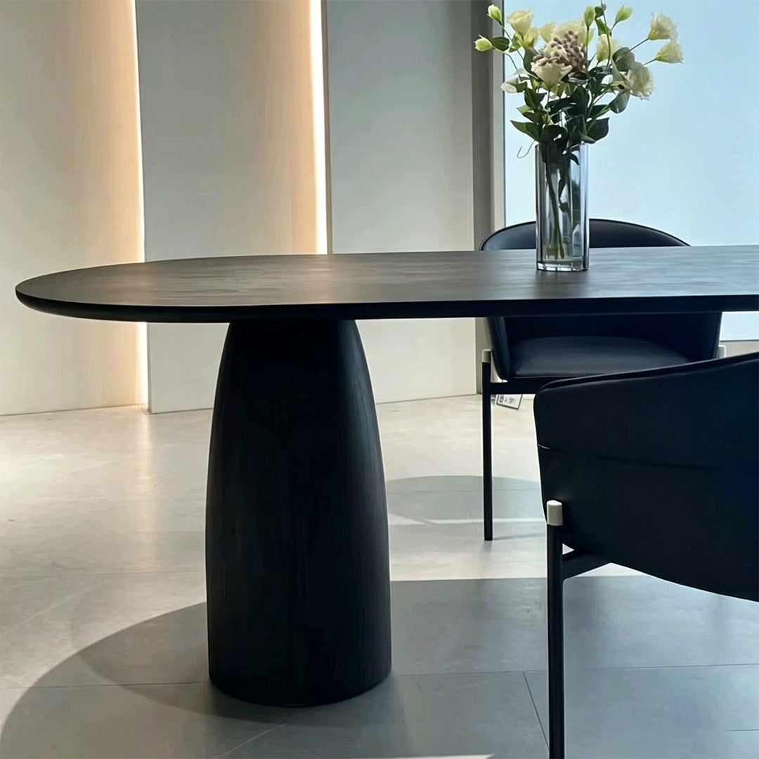 Dallas Black Wood And Glass Oval Dining Table