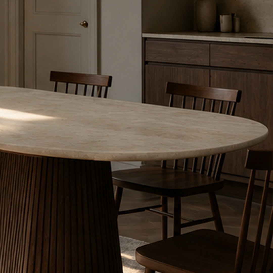 Larkspur Cream Marble Oval Dining Table