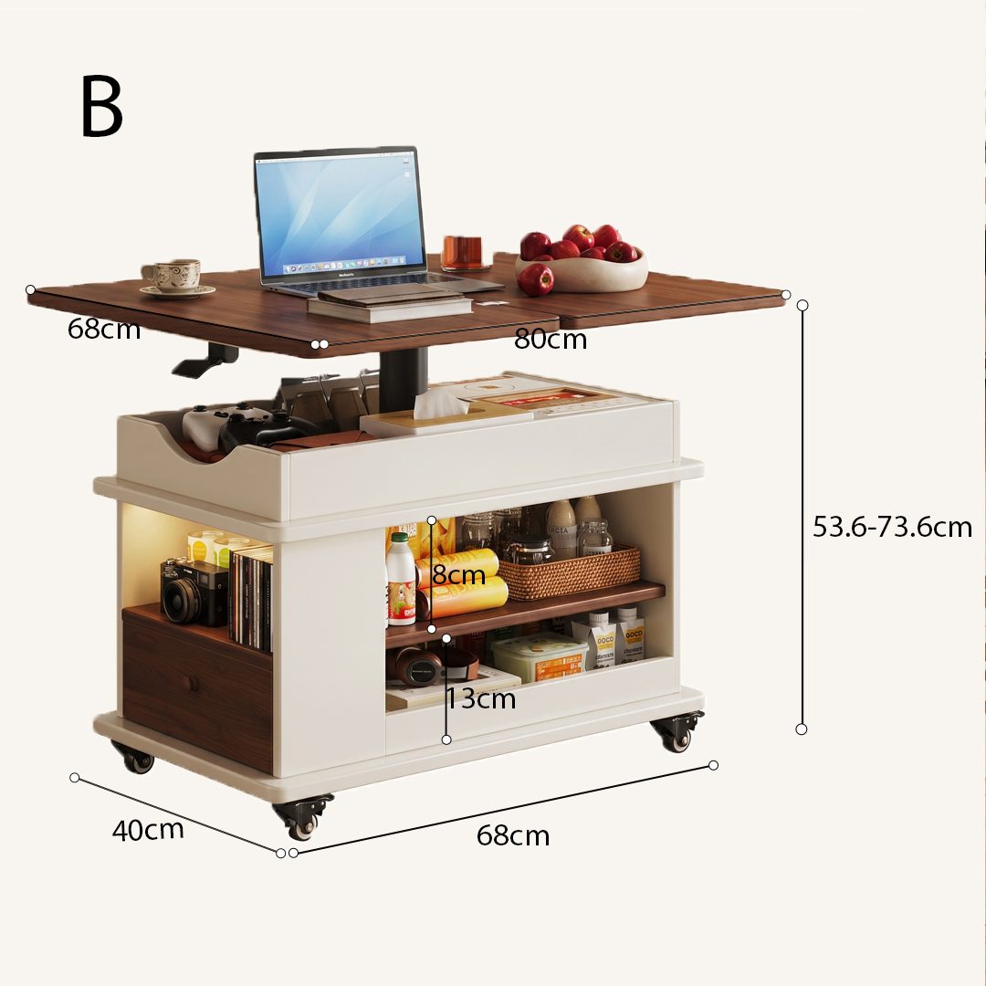 Harlow height-adjustable coffee table dimensions diagram
