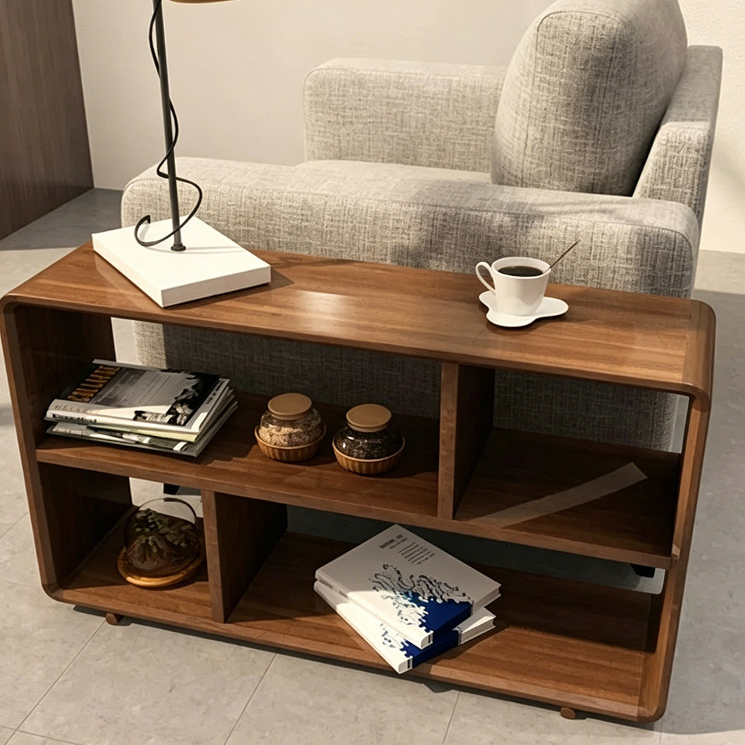 Harrington Walnut Wood Open Storage Console Table