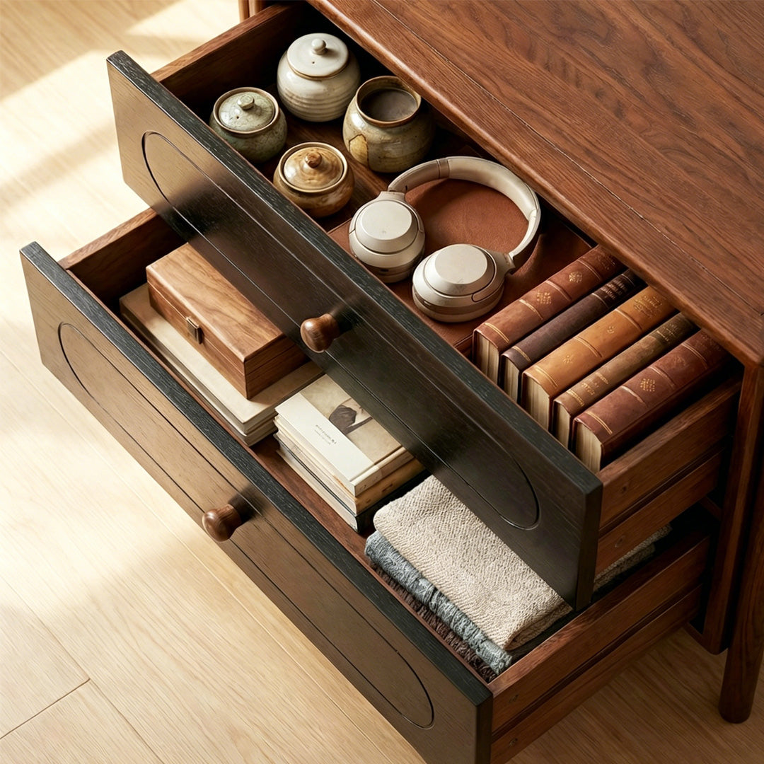 Pauline Walnut Finish Spindle Hall Tree With Drawers