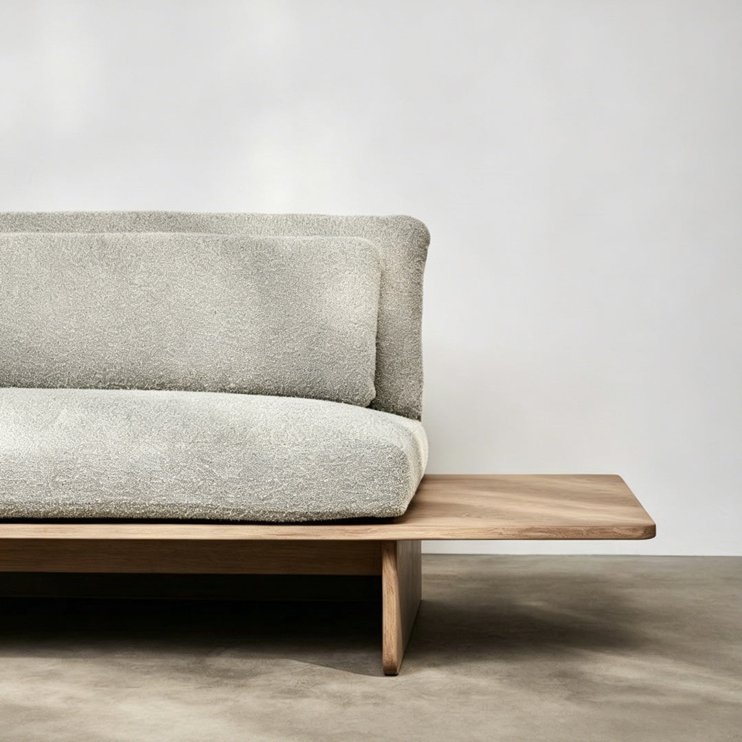 Craigie light grey cushion and oak base detail