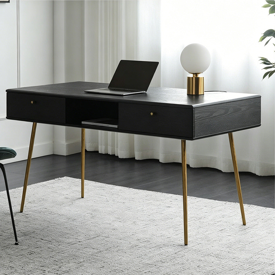 Kenneth Black Oak And Brass Office Desk