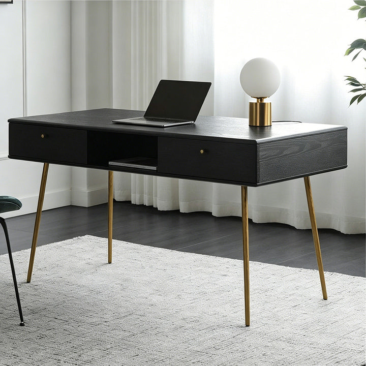 Kenneth Black Oak And Brass Office Desk