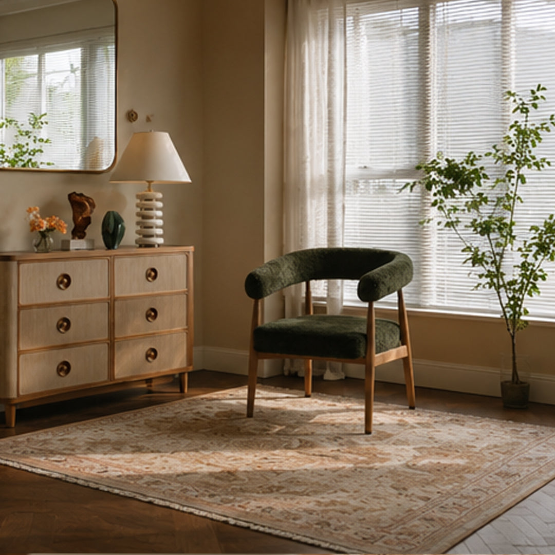 Evergreen Cove Boucle Armchair,Wood