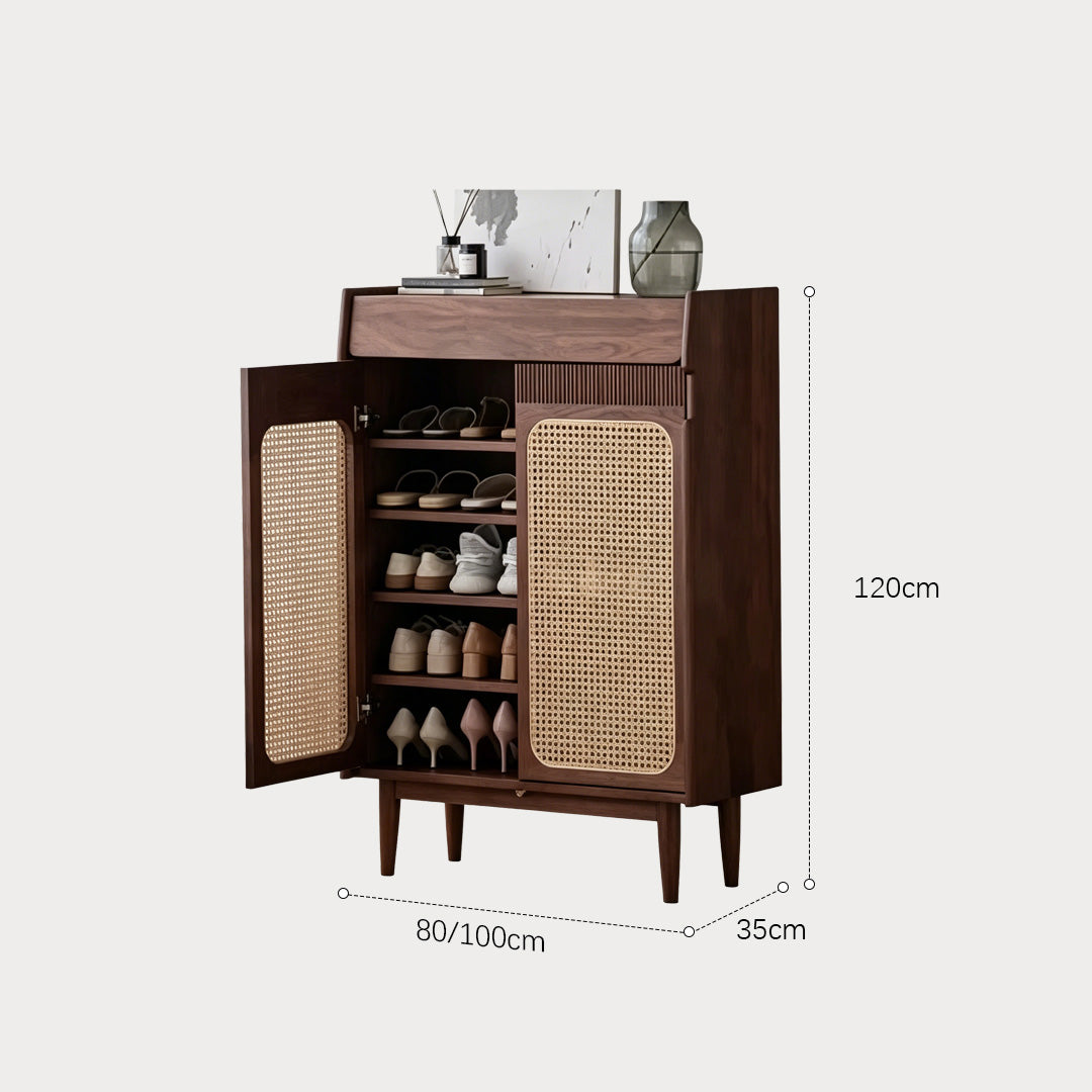 Sebastian Natural Rattan & Walnut Shoe Cabinet