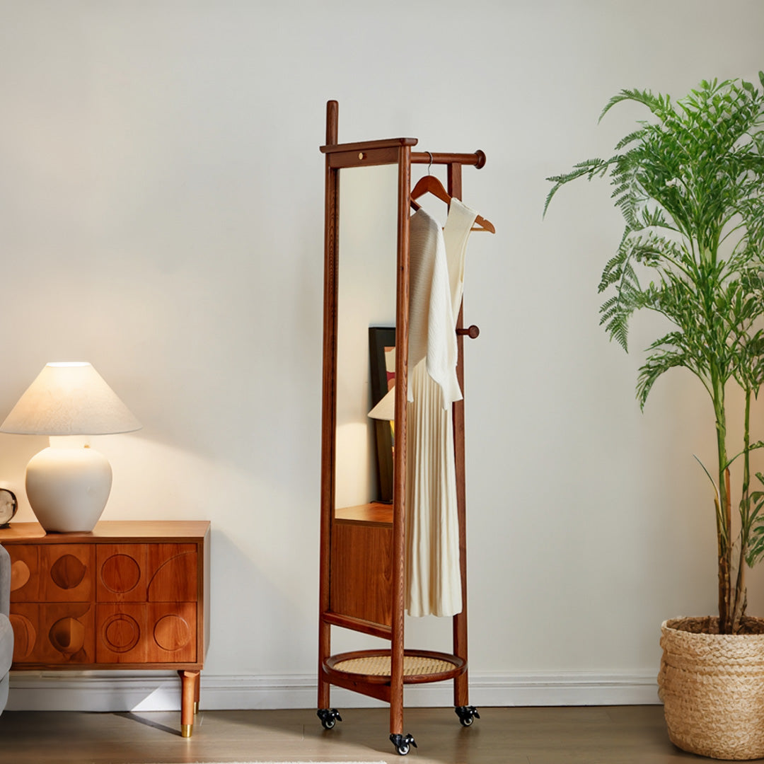 Truman Walnut Wood Freestanding Mirror With Storage
