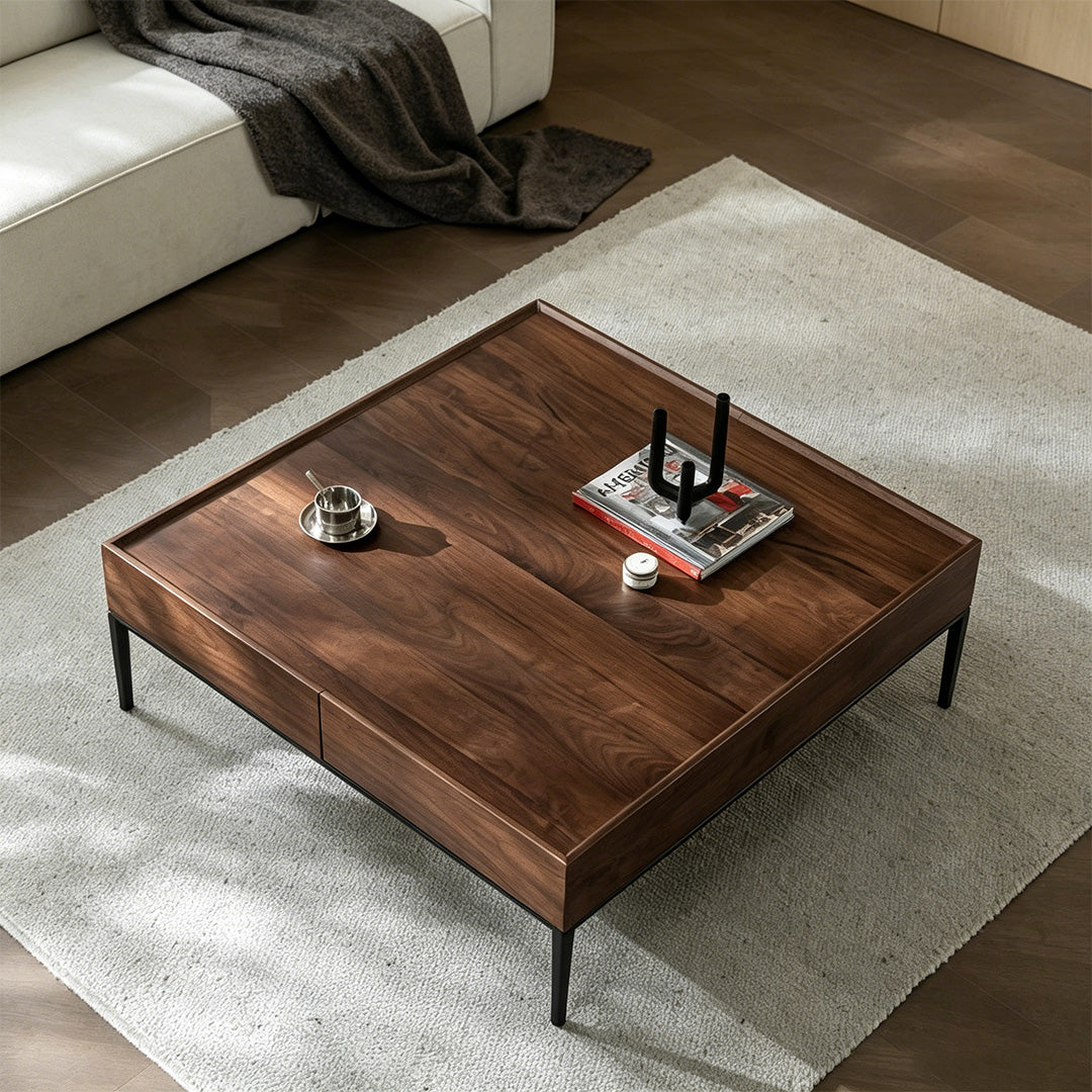 Jesse Walnut Veneer Coffee Table With Black Metal Legs