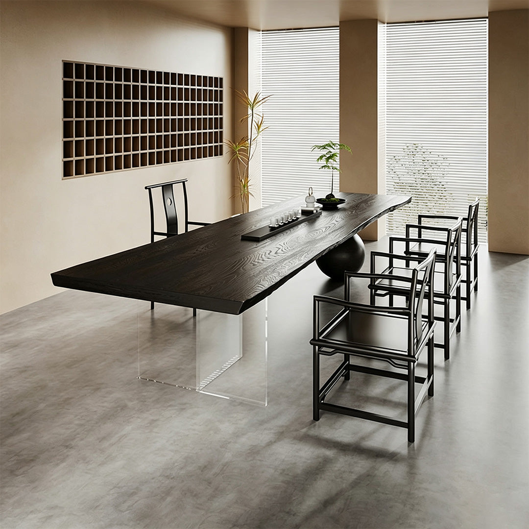 Lance Black Solid Wood Dining Table With Sculptural Bases