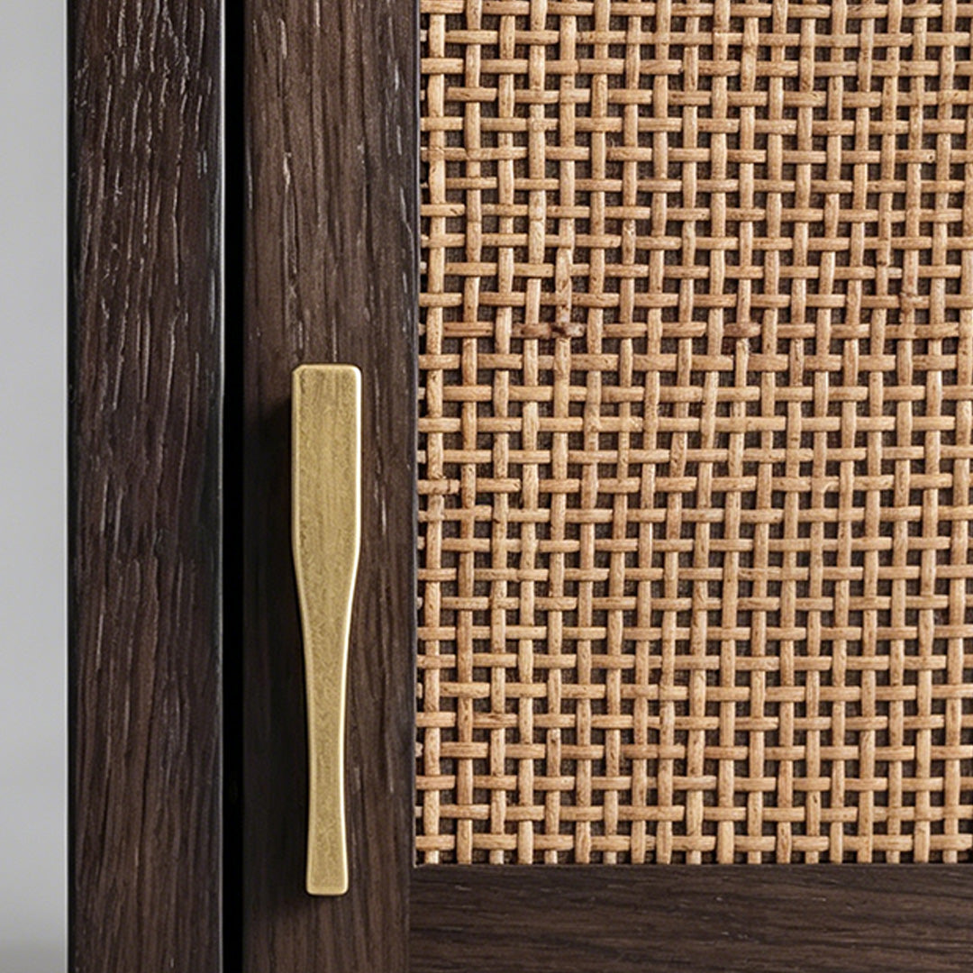 Owen Dark Wood And Woven Cane Storage Cabinet