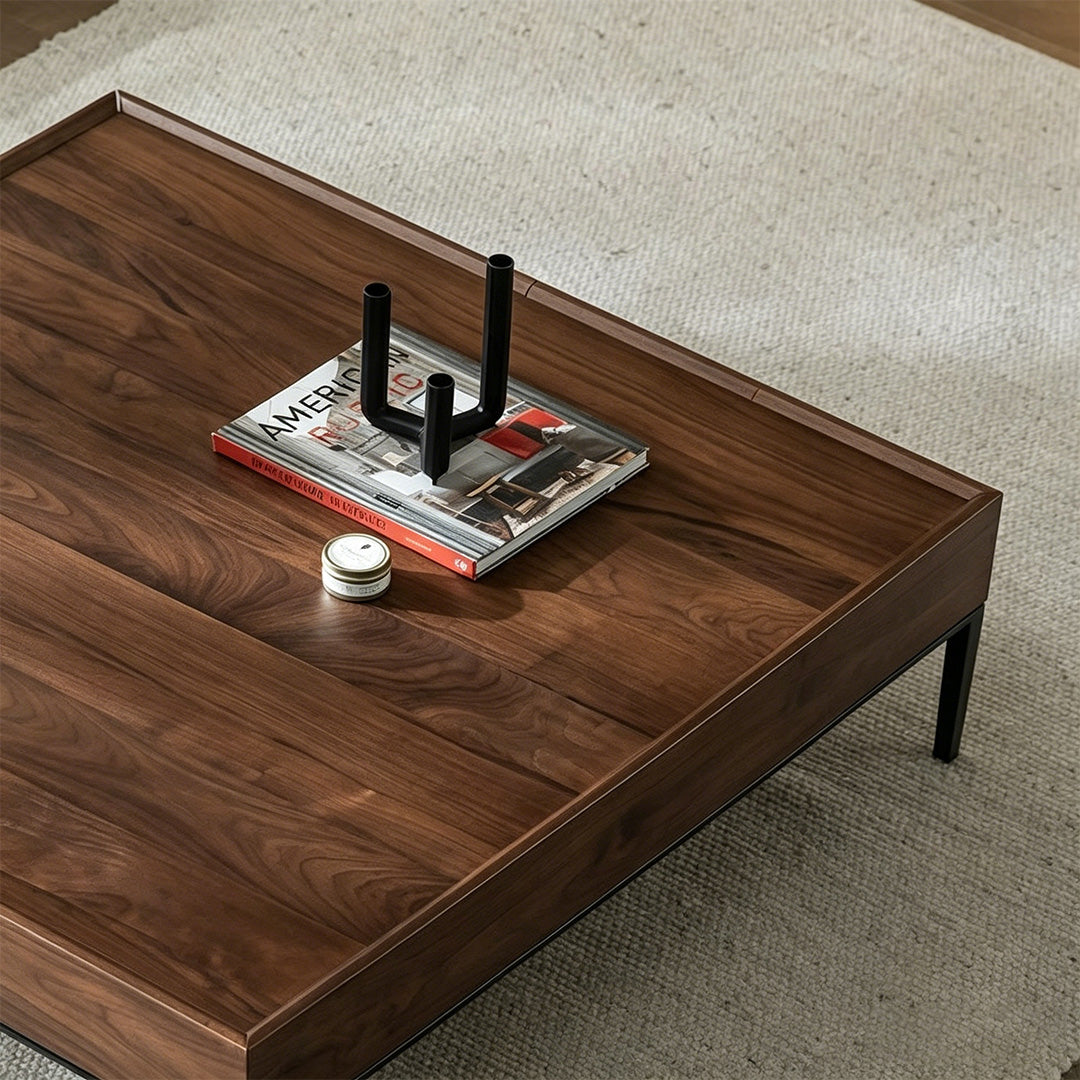 Jesse Walnut Veneer Coffee Table With Black Metal Legs