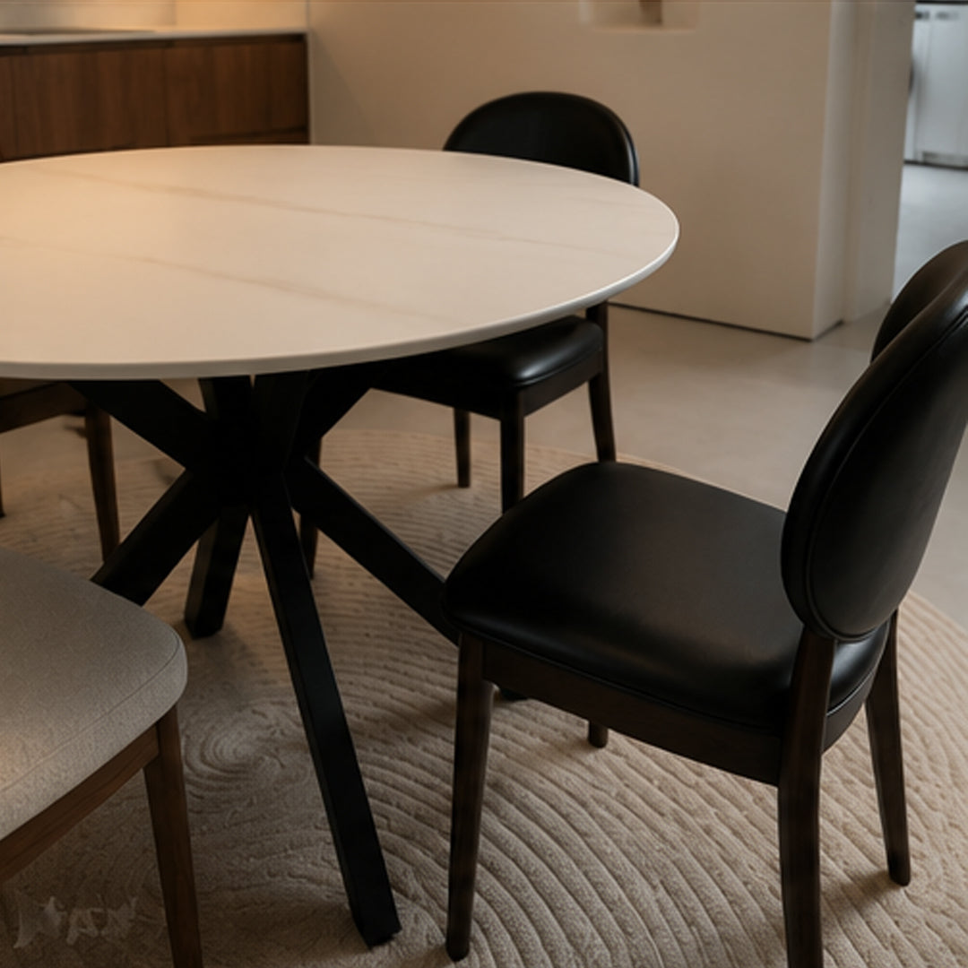 Stratton White Marble Effect Round Dining Table