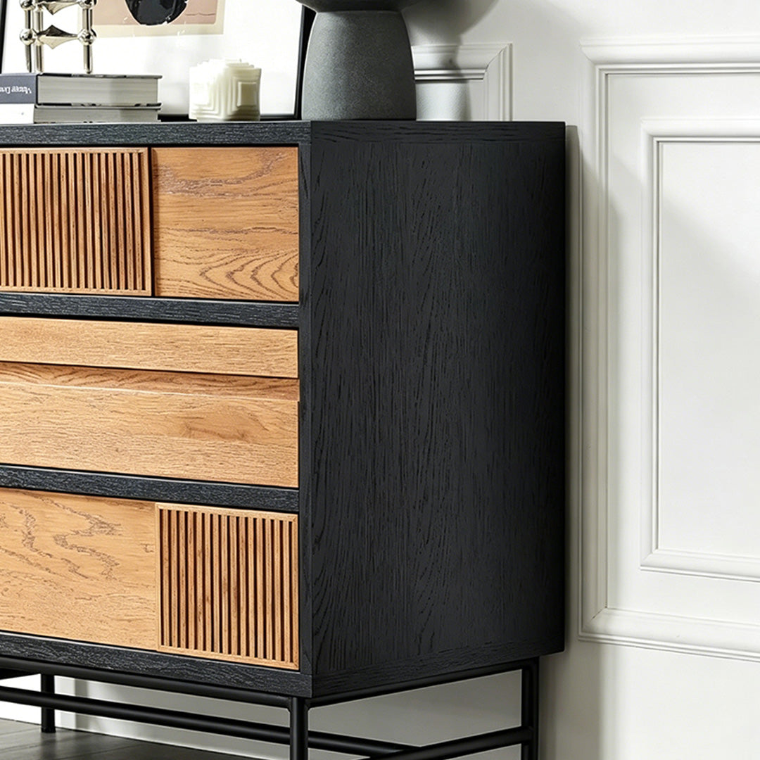 Raymond Black Frame Natural Wood Chest Of Drawers