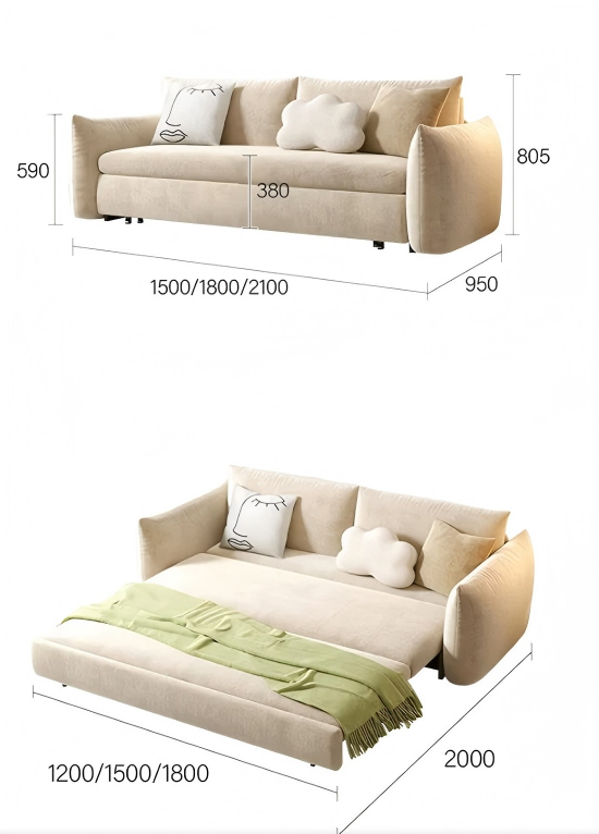 Modern Cream Style Multi-functional Foldable Sofa Bed