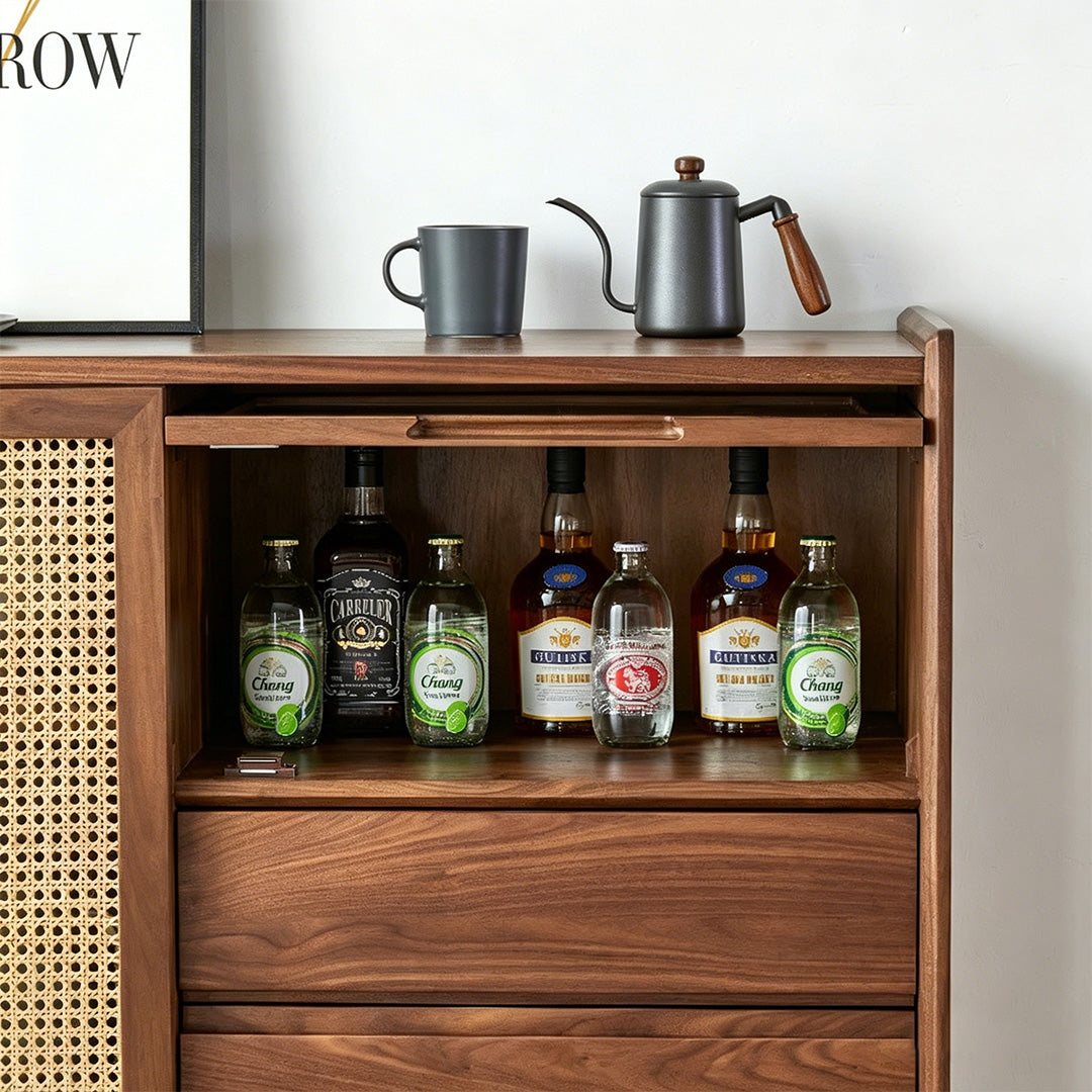 Joshua Walnut Rattan Side Cabinet