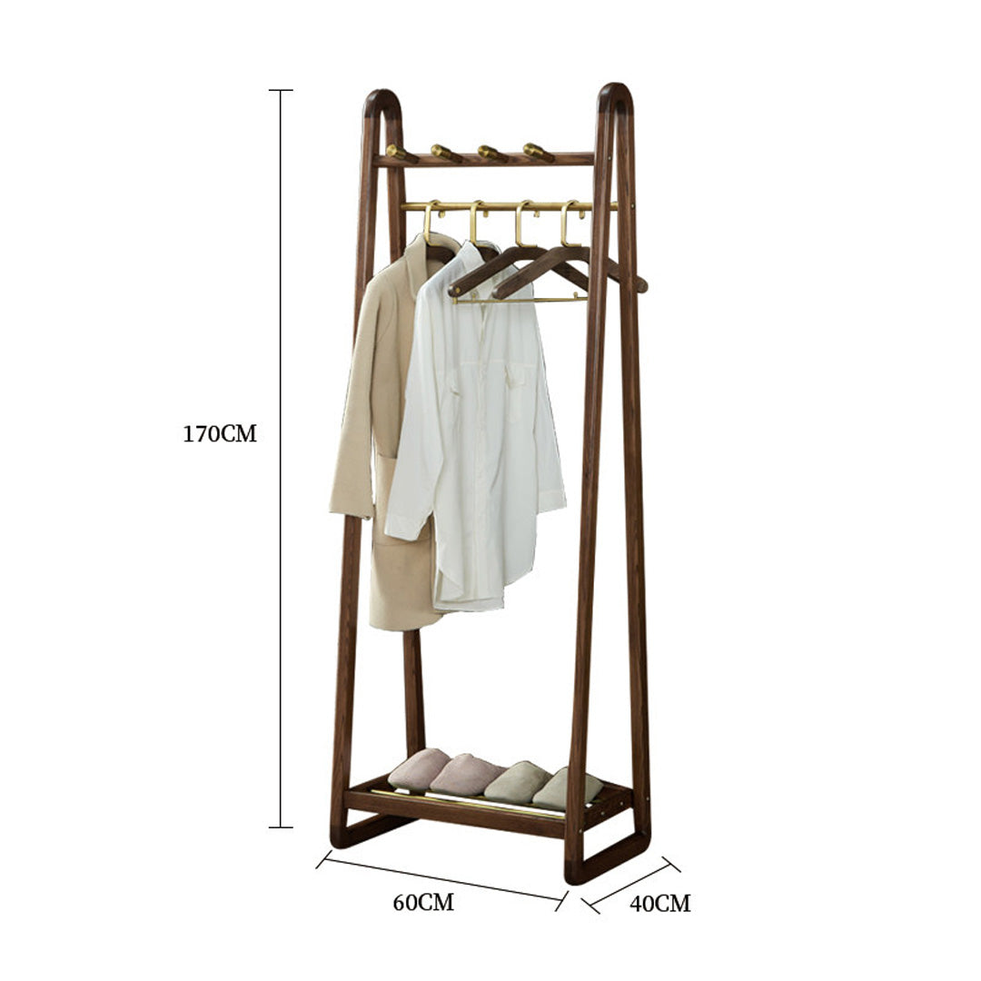 Quentin Walnut And Brass Finish Standing Coat Rack