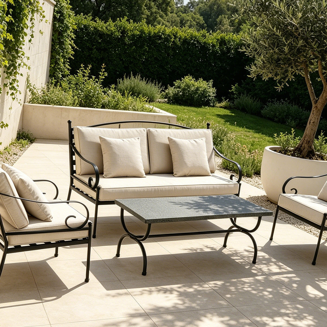 Preston Black & Beige Linen Outdoor Sofa Set
