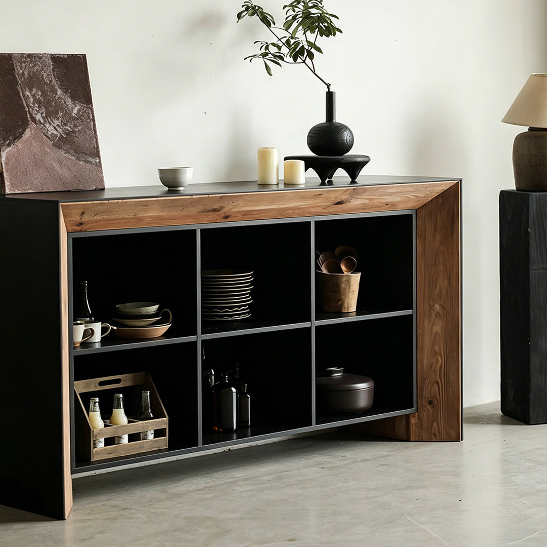 Nathan Black And Natural Wood Open Storage Sideboard