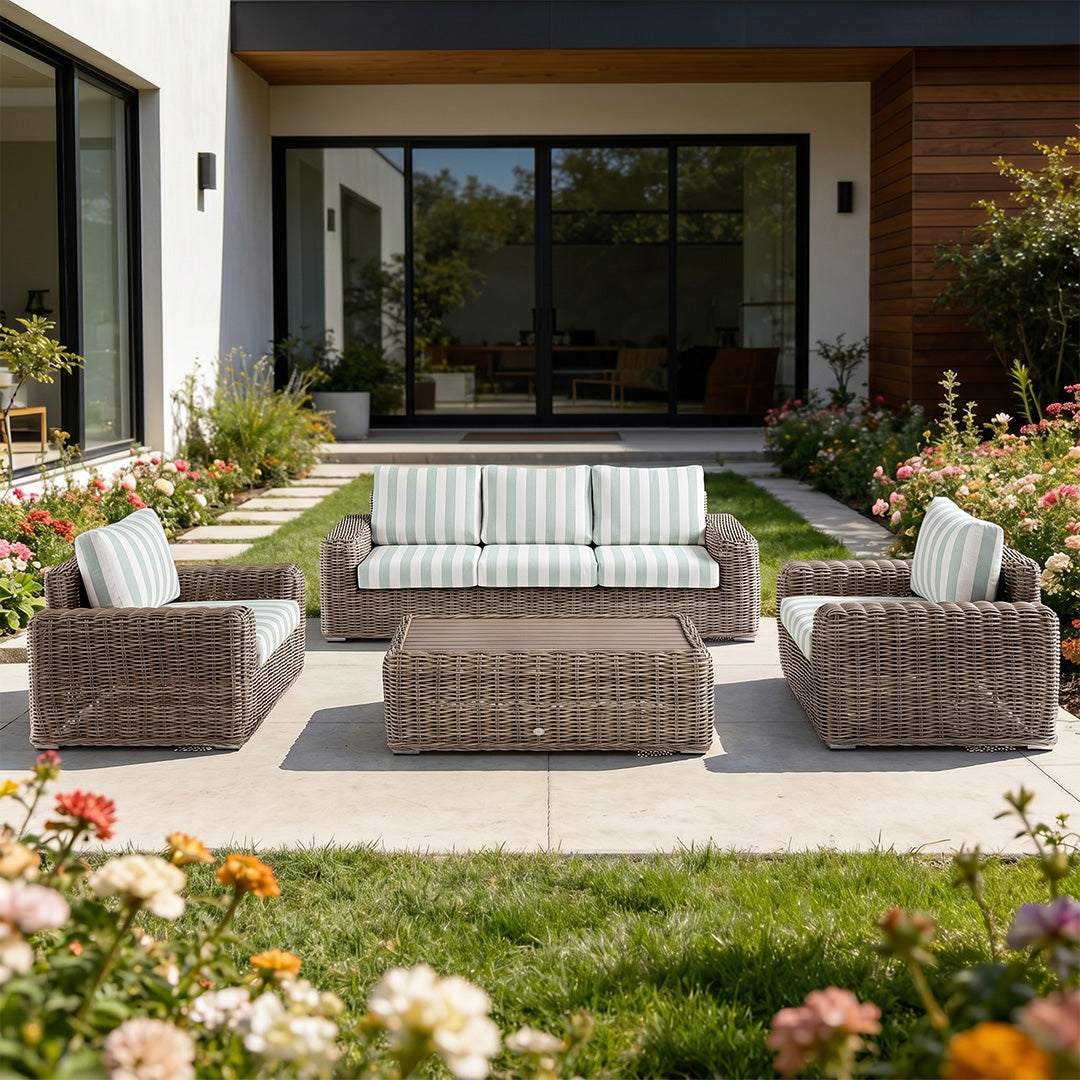 Owen wicker sofa set arranged in a garden seating area