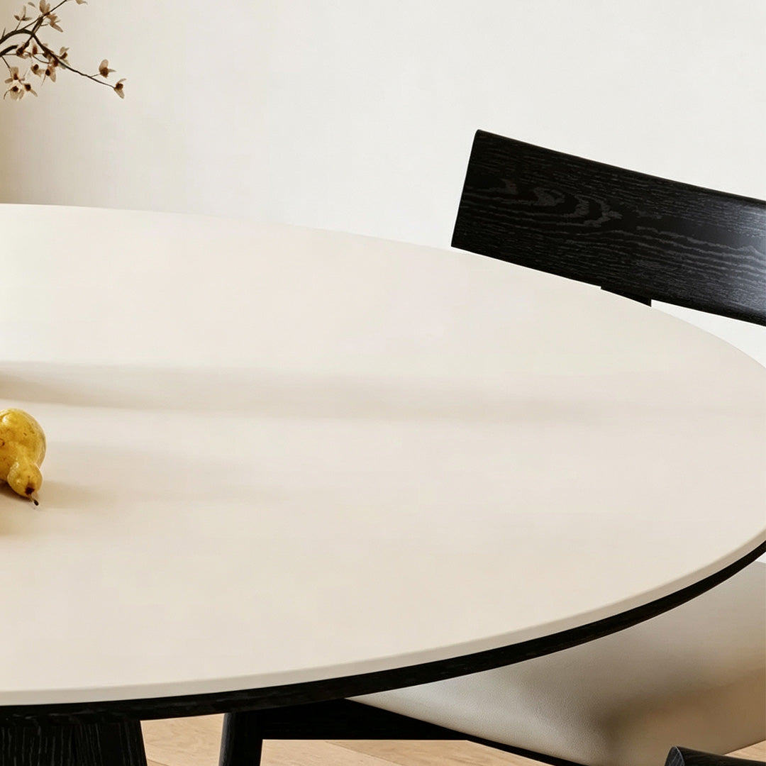 Jenson Black Wood And Light Cream Round Dining Table