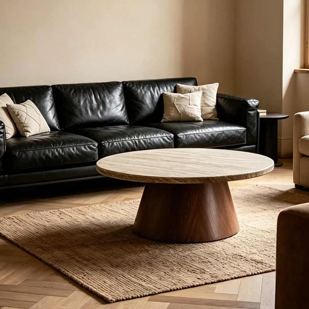 Griffin Beige Travertine & Wood Coffee Table