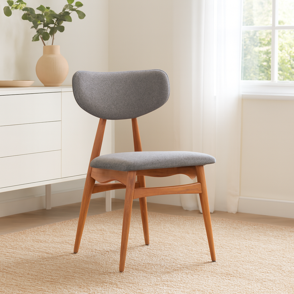 Arden Grey Fabric and Natural Wood Dining Chair lifestyle scene image