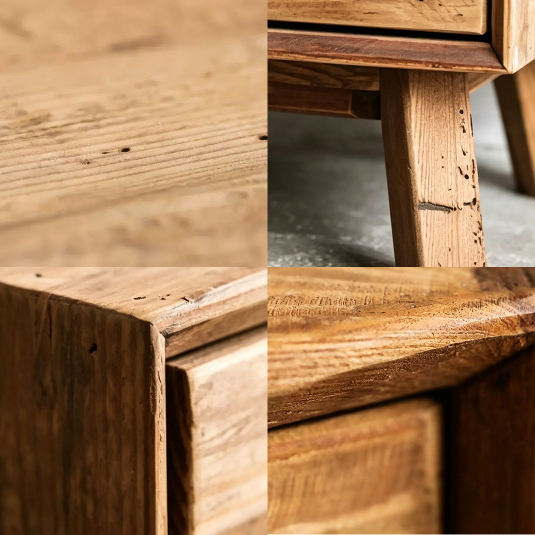 Janus cabinet wood grain, handle and leg close-up
