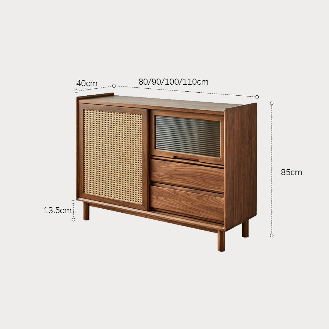 Joshua Walnut Rattan Side Cabinet