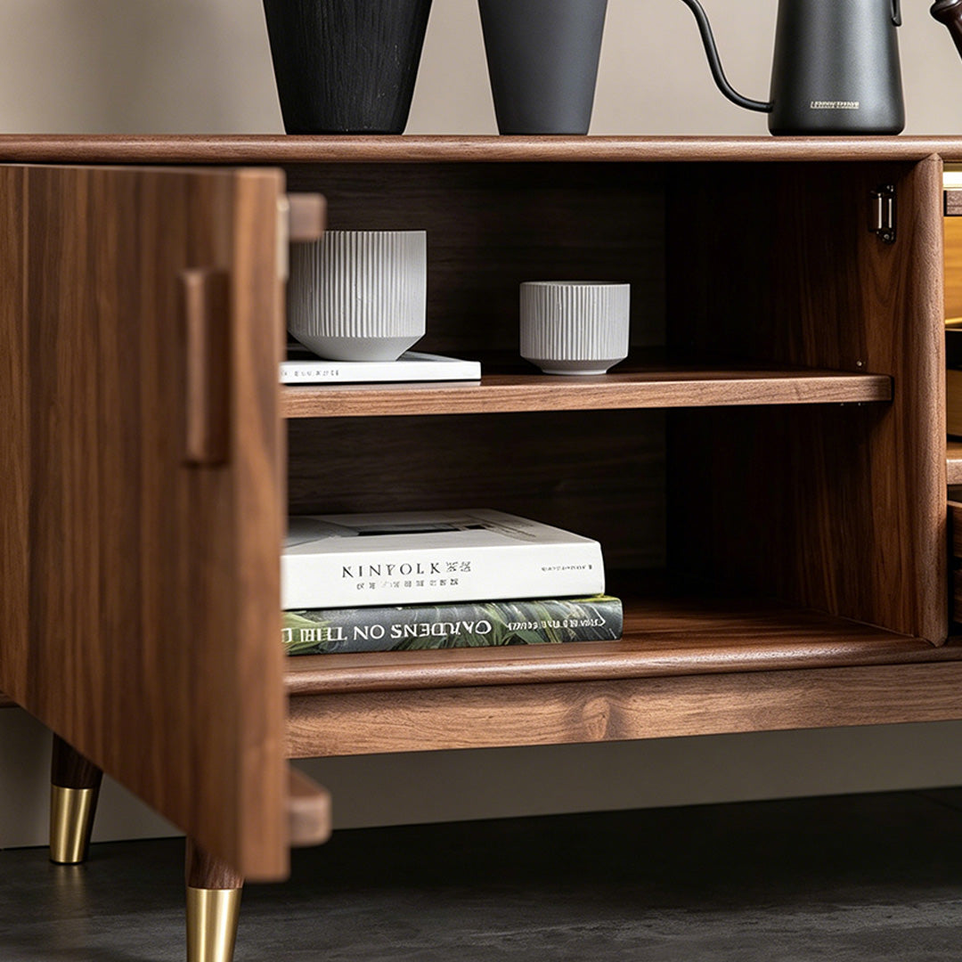 Sam Walnut Wood Sideboard With Ribbed Doors