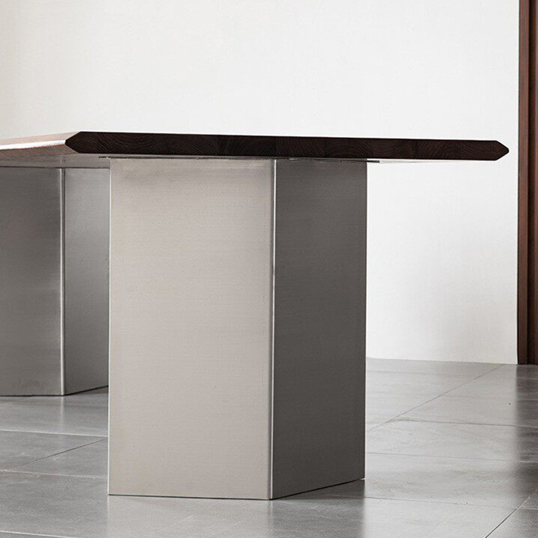 Rhys Walnut Dining Table With Metal Pedestal Base