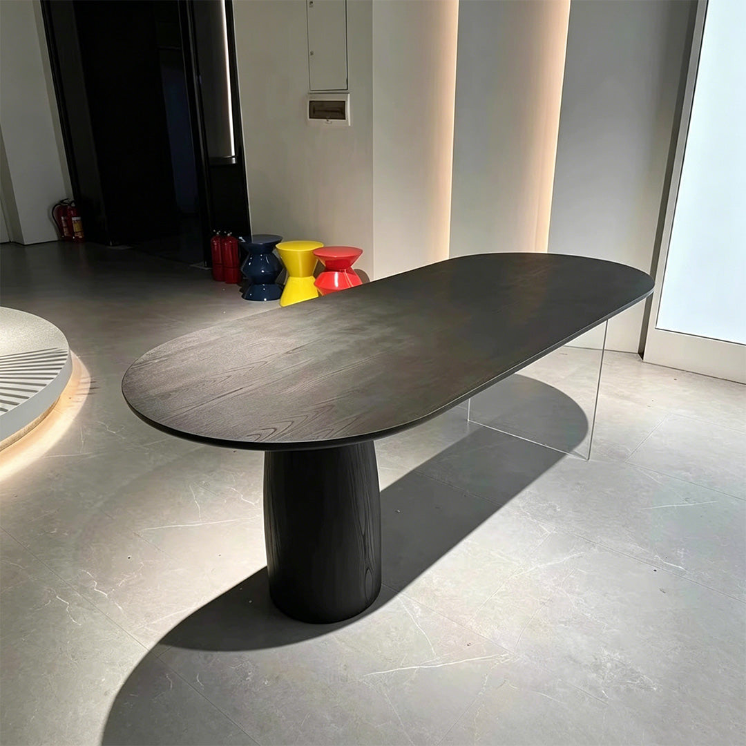 Dallas Black Wood And Glass Oval Dining Table