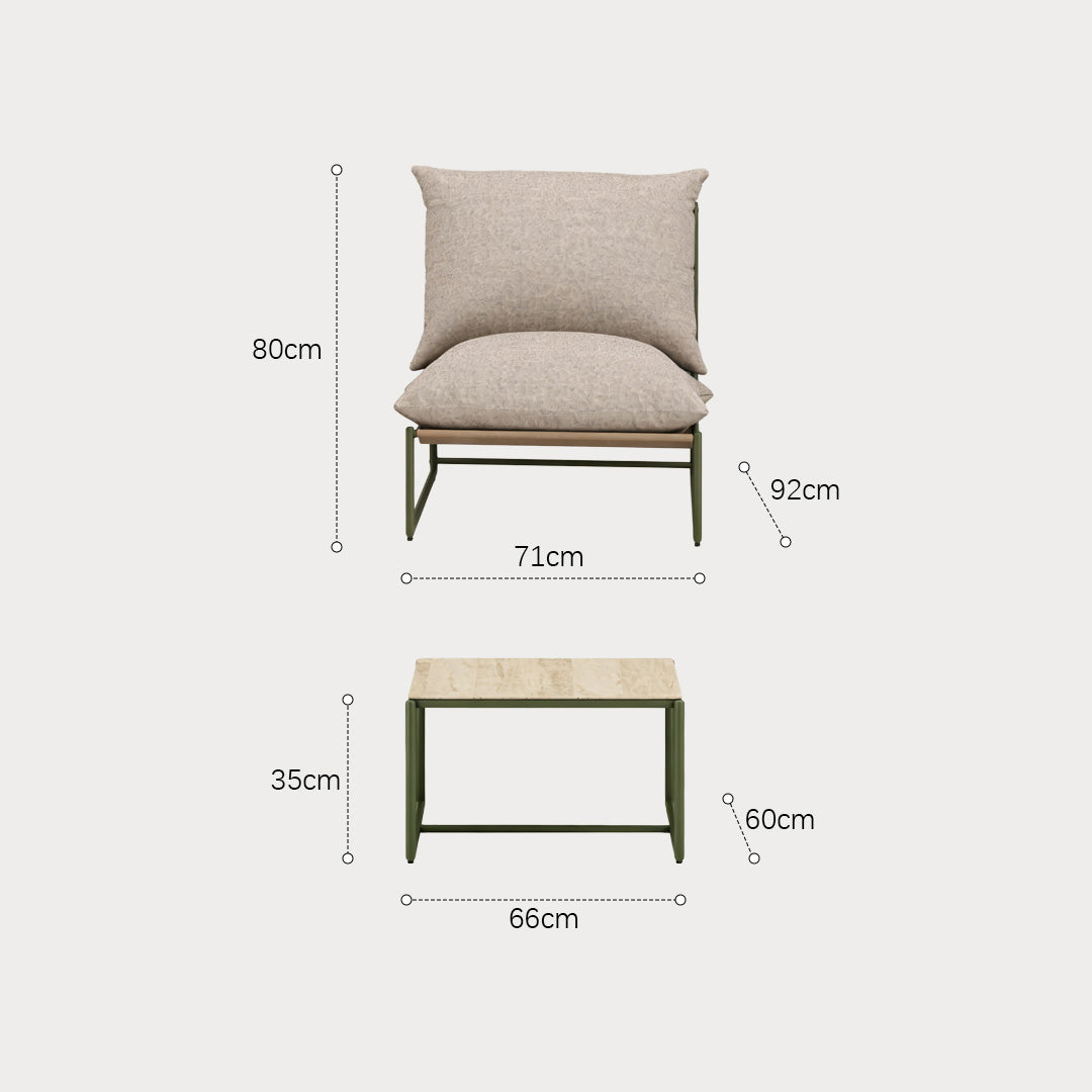 Elara Sage Green Steel Frame Outdoor Lounge Set With Beige Cushions