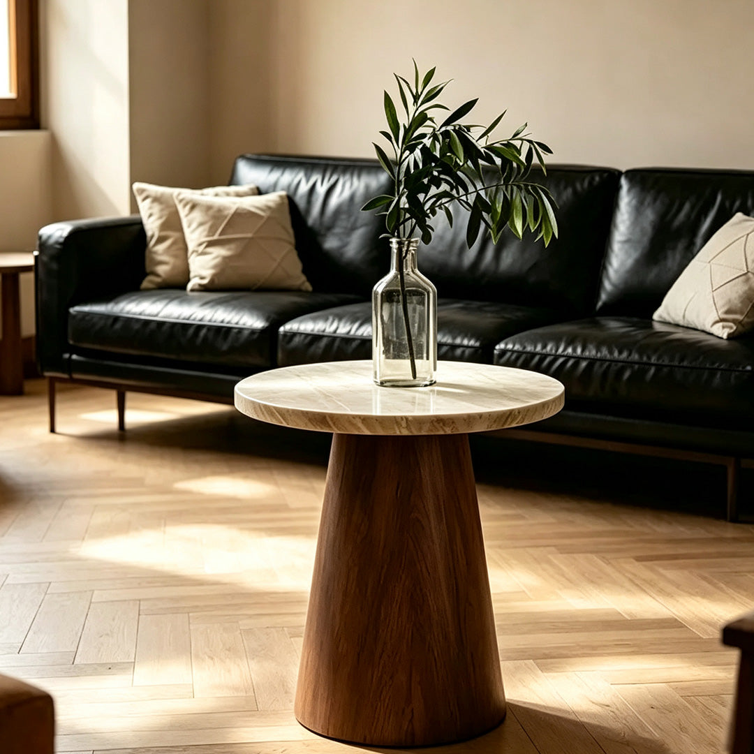 Griffin Beige Travertine & Wood Coffee Table