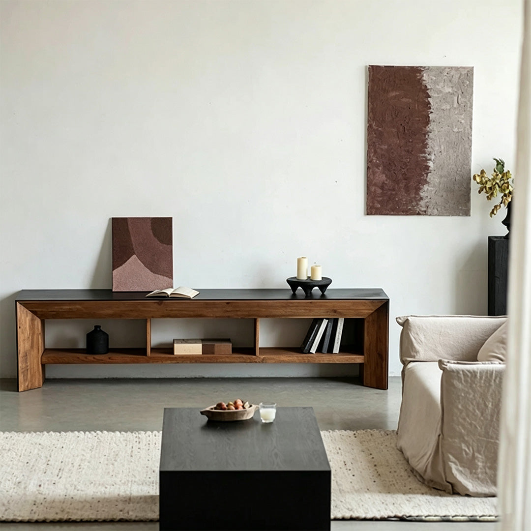 Gareth Natural Wood Media Unit With Optional Black Glass Top