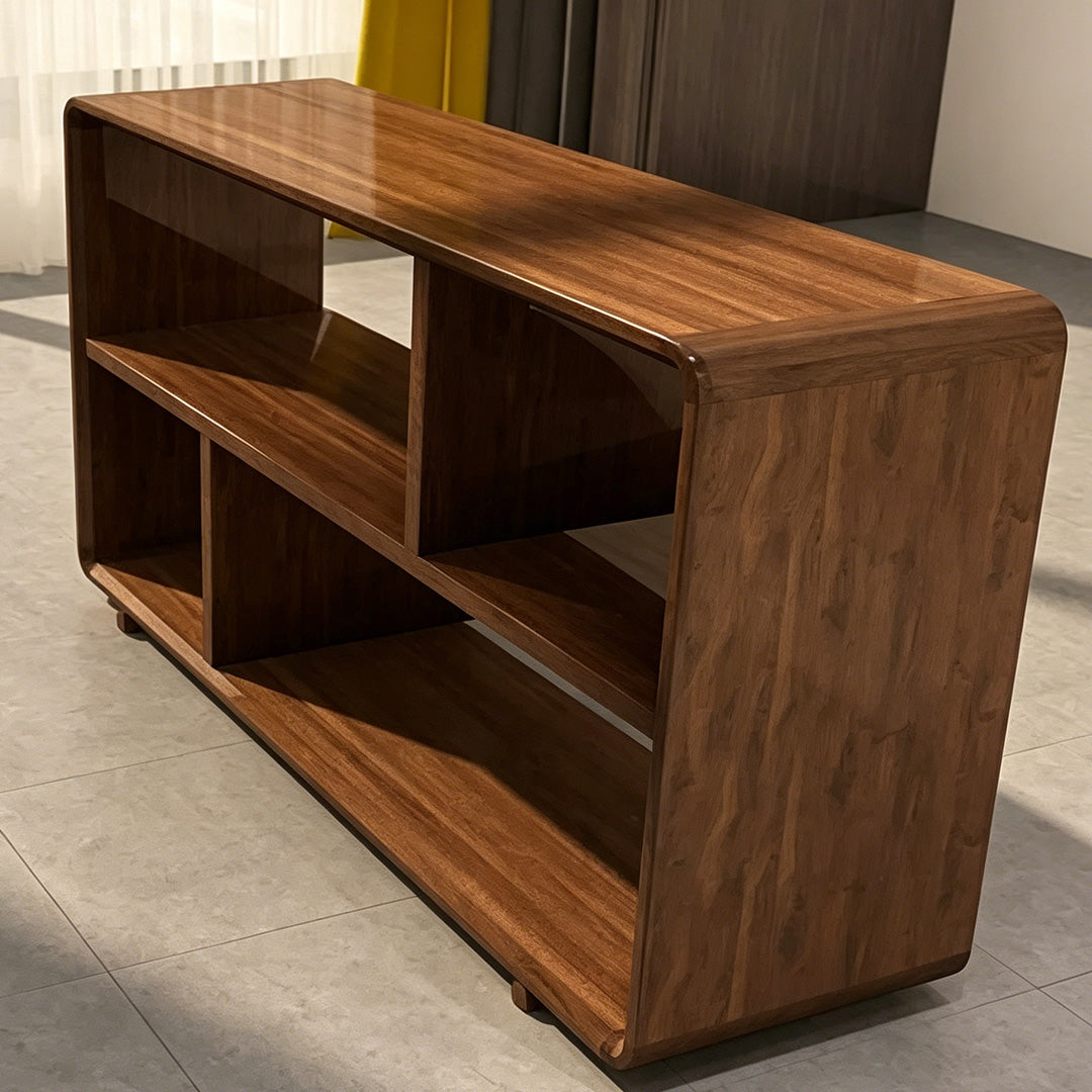 Harrington Walnut Wood Open Storage Console Table