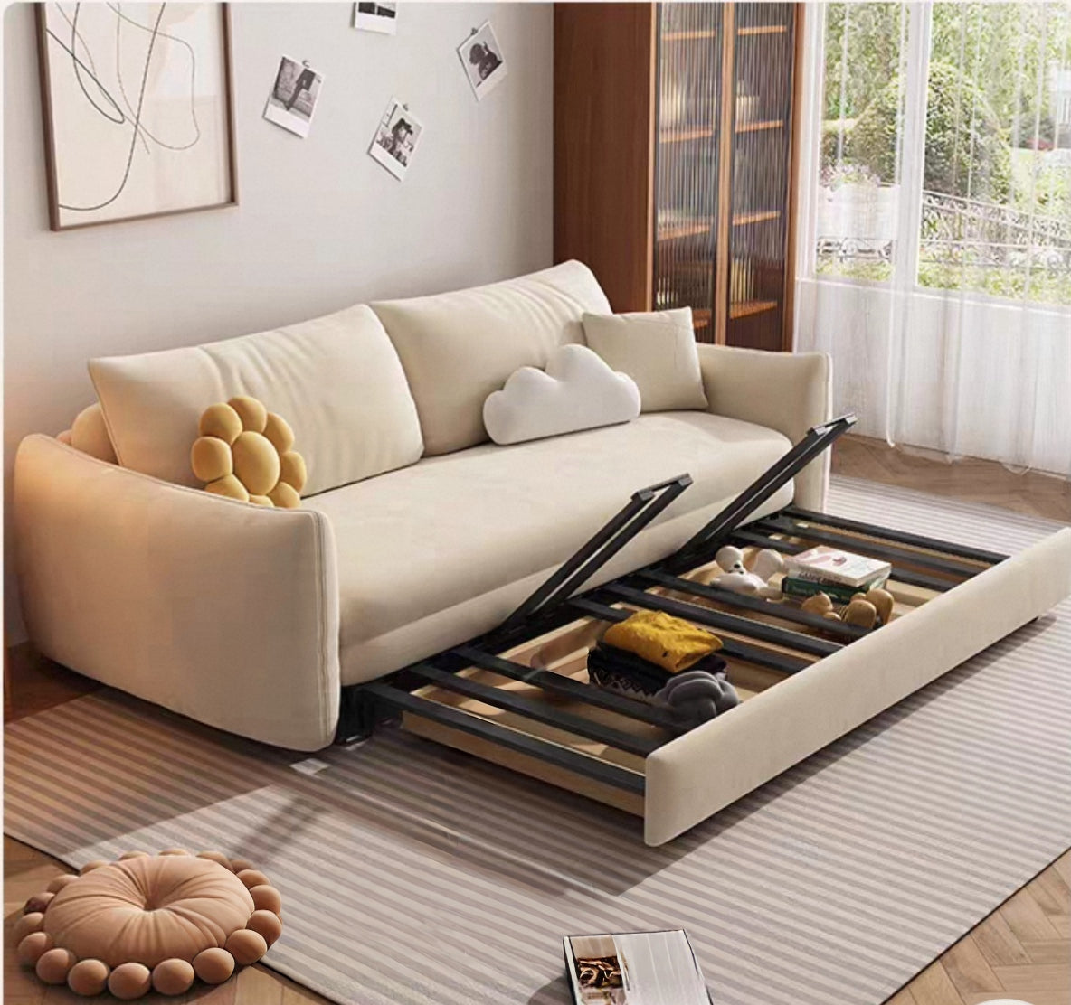 Modern Cream Style Multi-functional Foldable Sofa Bed