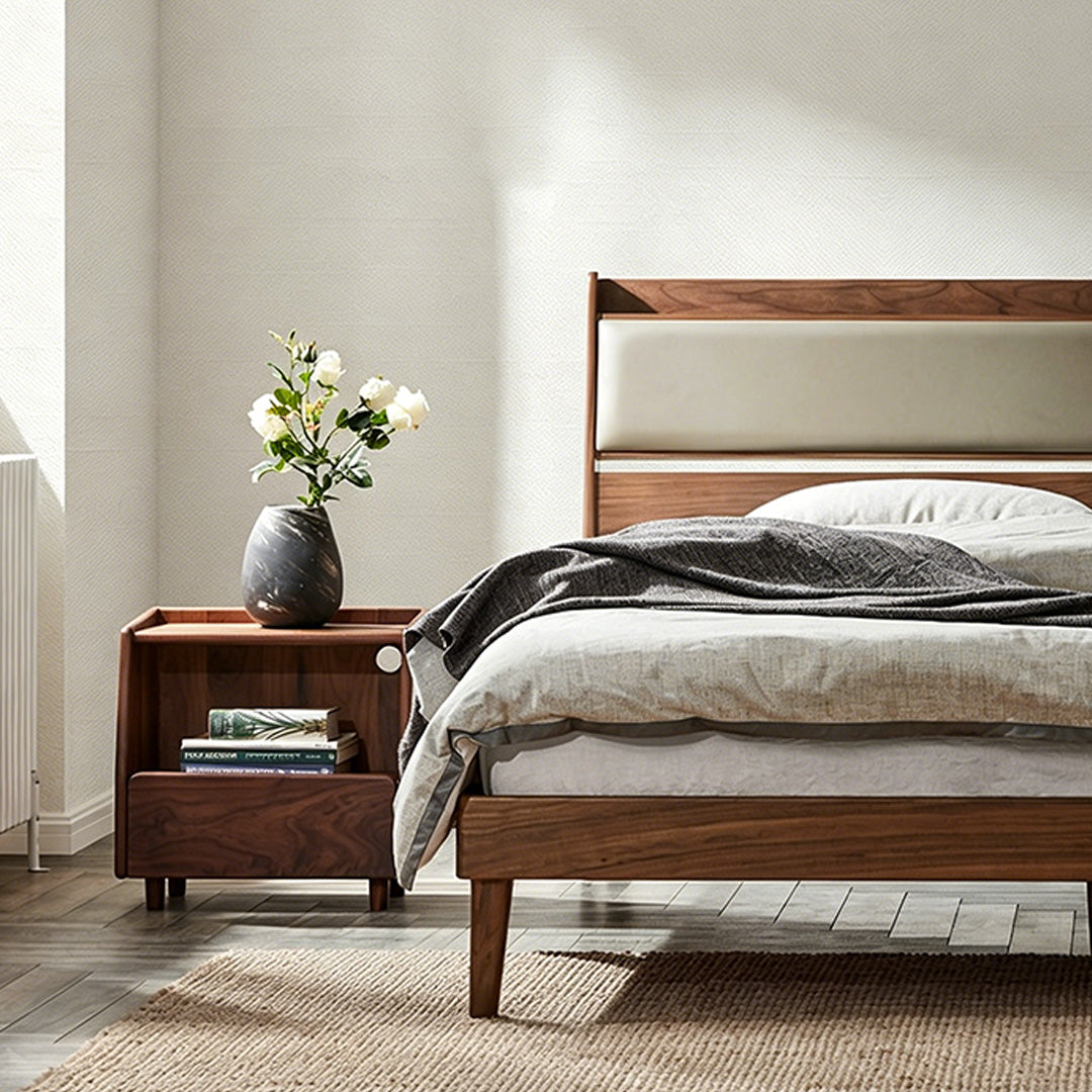 Cillian Walnut Finish Bedside Cabinet With Open Shelf And Drawer