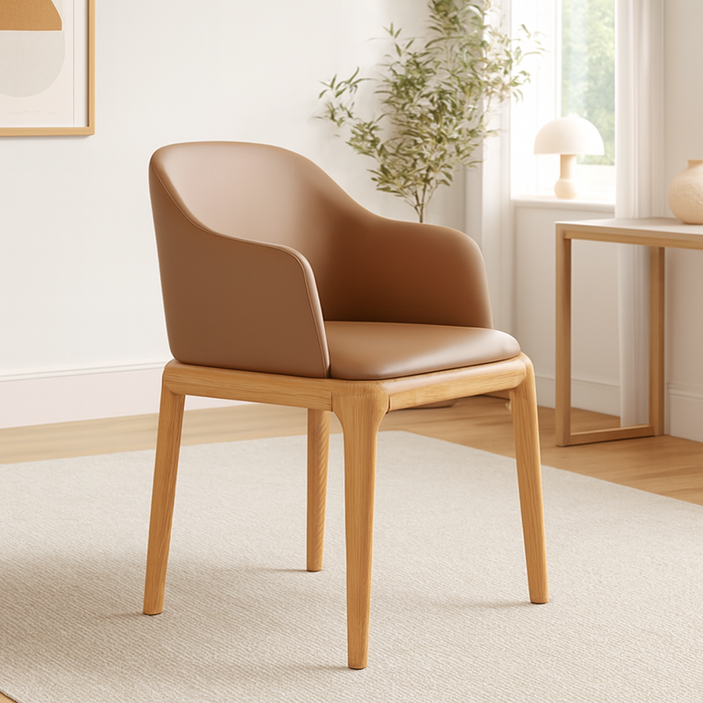 Factory Direct Sales of New Solid Wooded Modern Luxury Dining Chair Soft Bag Design Armrest Coffee Shop Hotel Negotiation Chair lifestyle scene image