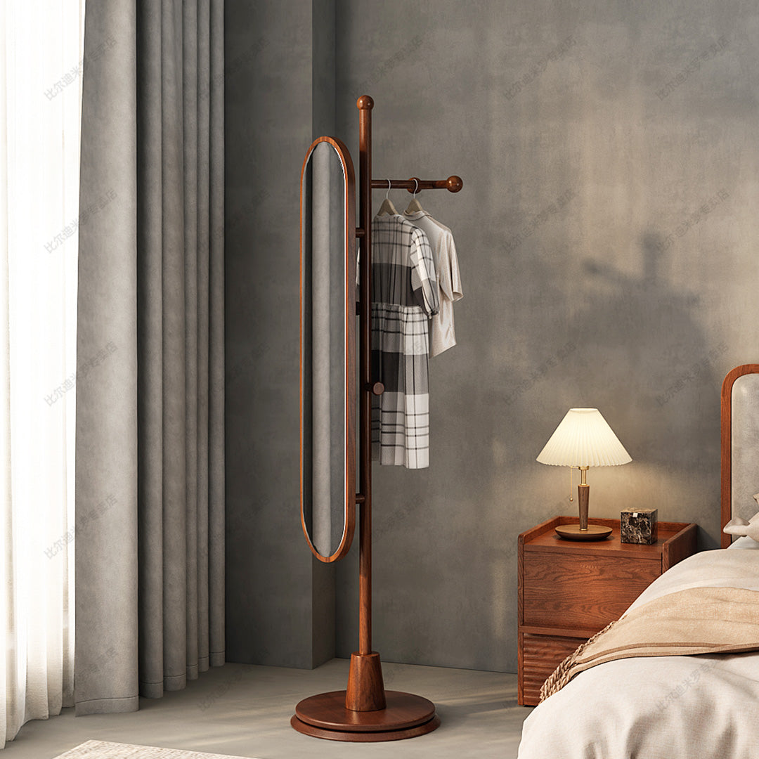 Sigurd Walnut Finish Standing Mirror With Coat Rack