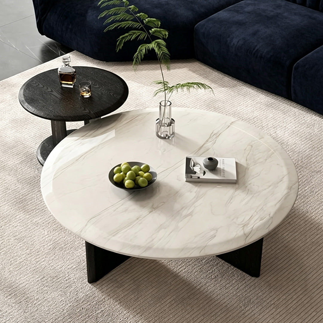 Fletcher Marble-effect White And Ebony Round Coffee Table