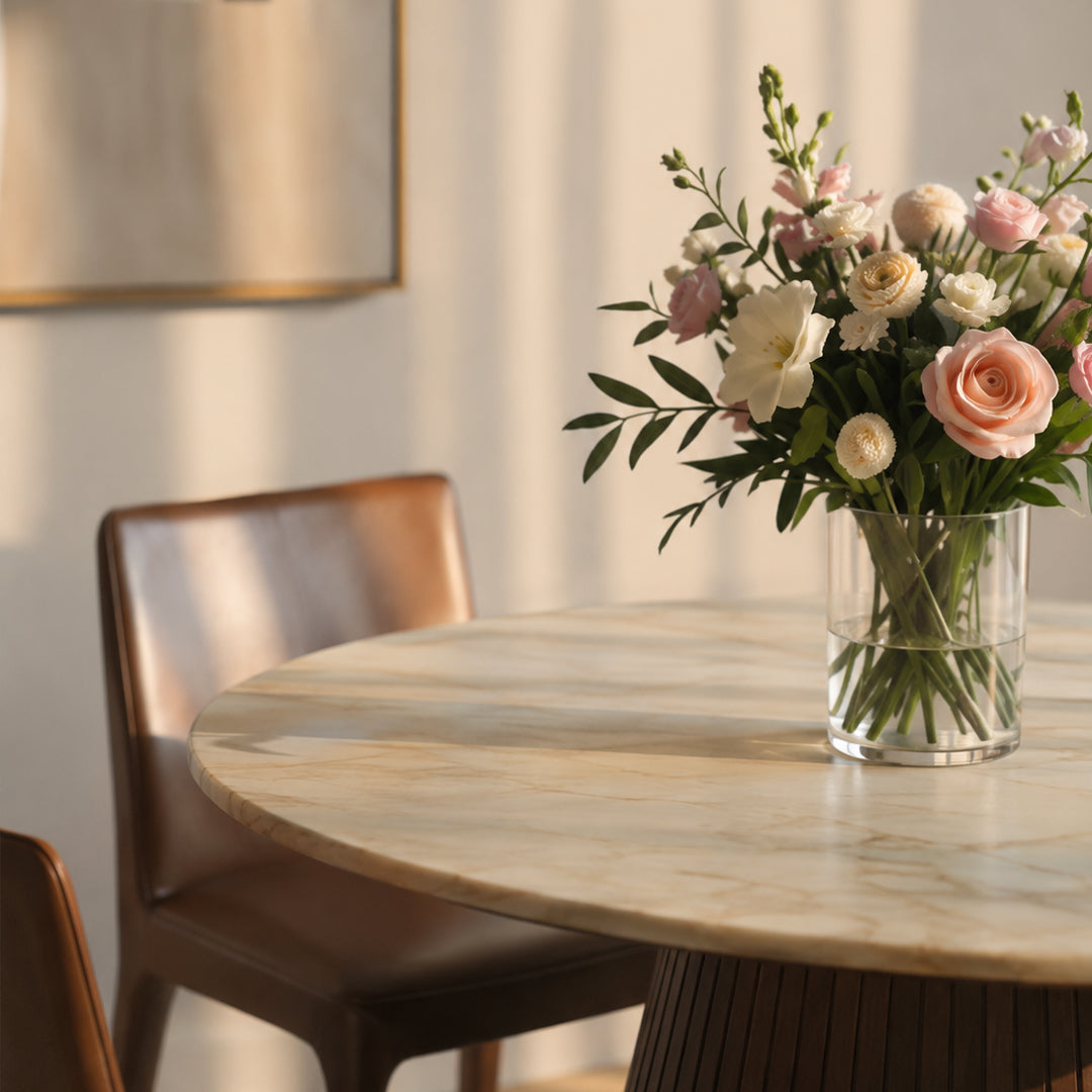 Laurel Walnut Round Dining Table with Light Wood Top