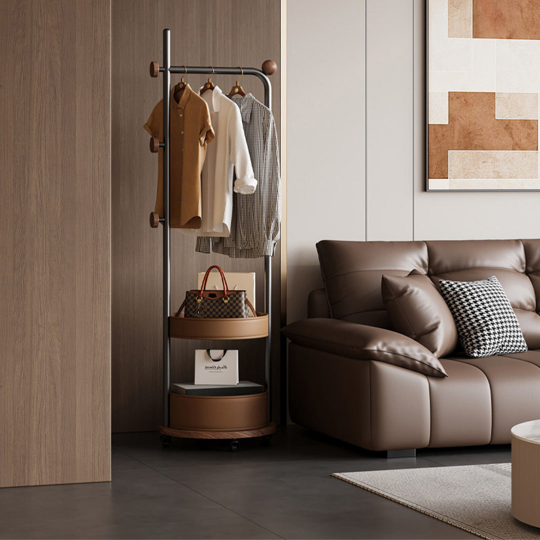 Garrett Matte Black Metal And Brown Circular Rack Stand