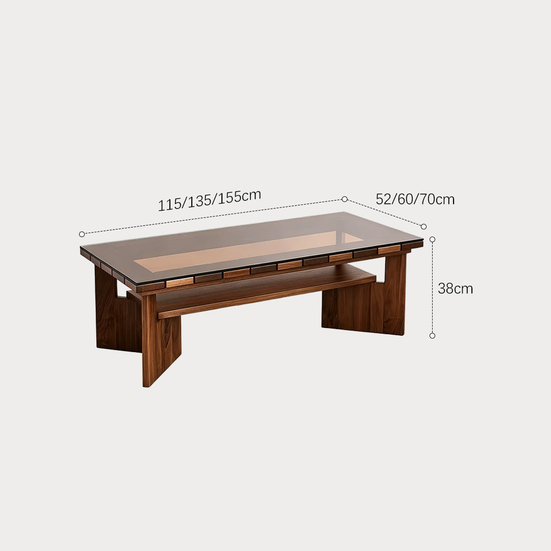 Joseph Walnut Wood And Black Glass Coffee Table