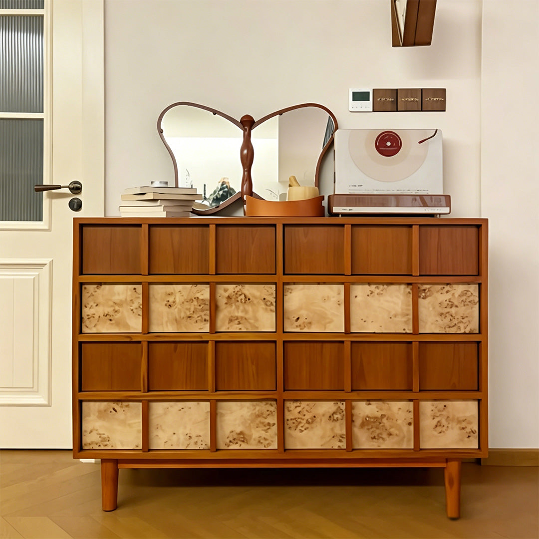 Jasper Walnut Wood Sideboard With Patterned Front Panels