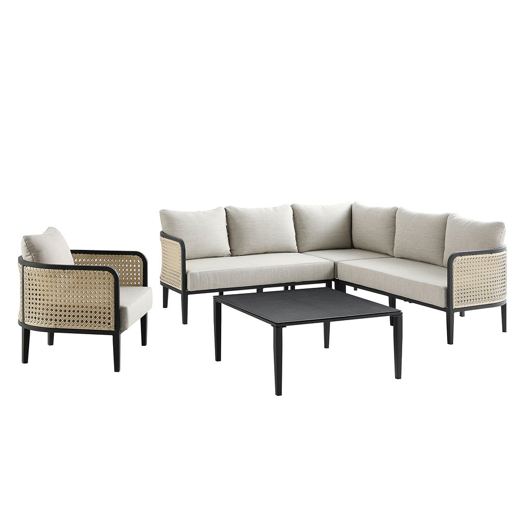 Oliver Natural Cane & Black Frame Corner Sofa Set