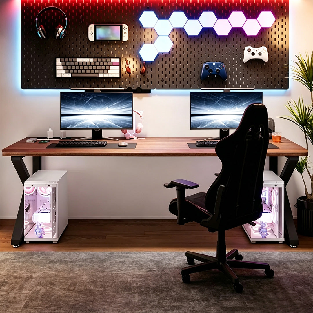 Hayden Walnut Finish Dual Monitor Desk